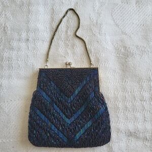 Elegant Blue Beaded Mini Evening Bag